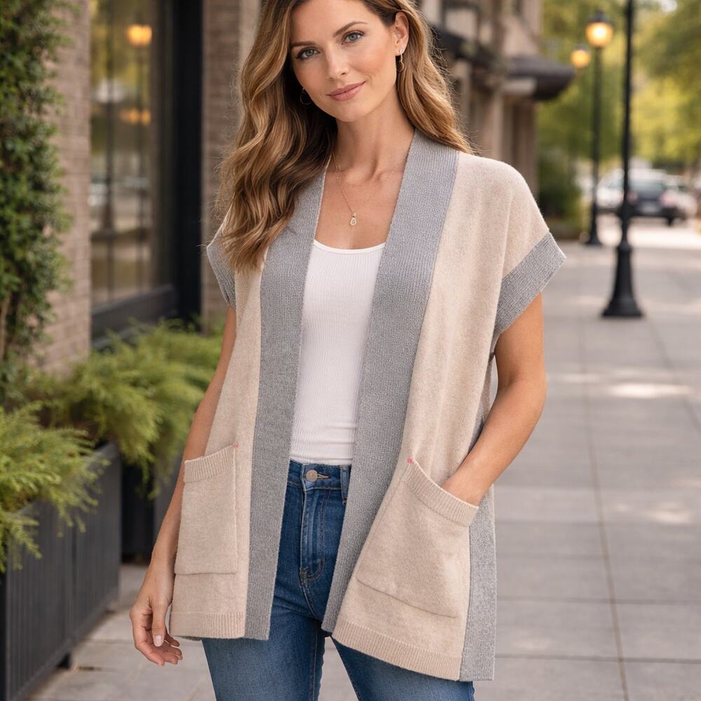 LABEL+thread SZ S Wool/Cashmere Kaia Sleeveless Cardigan in Barley & Gray $248